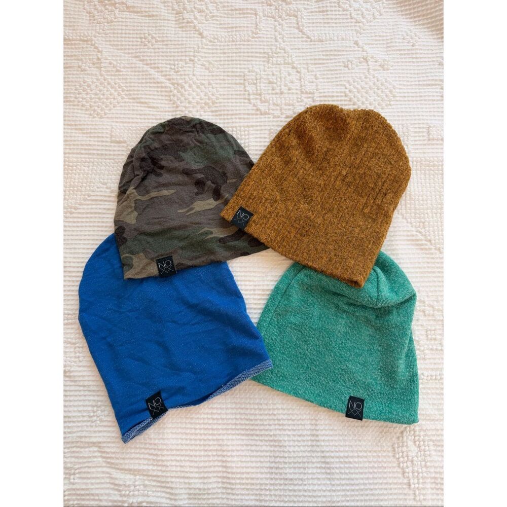 Set of 4 Noxx Toddler Beanies Camo Teal Gold‎ Blue